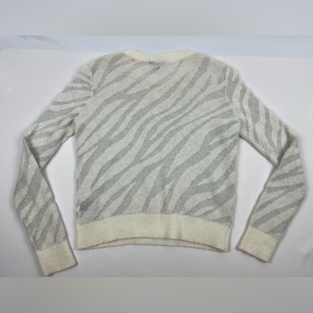 Rag & Bone Baby Alpaca Merino Wool Zebra Print Metallic Sweater White Grey XS - Picture 2 of 5